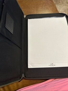 Coach Black Zipper Tablet Folio case with Branded Notepad.